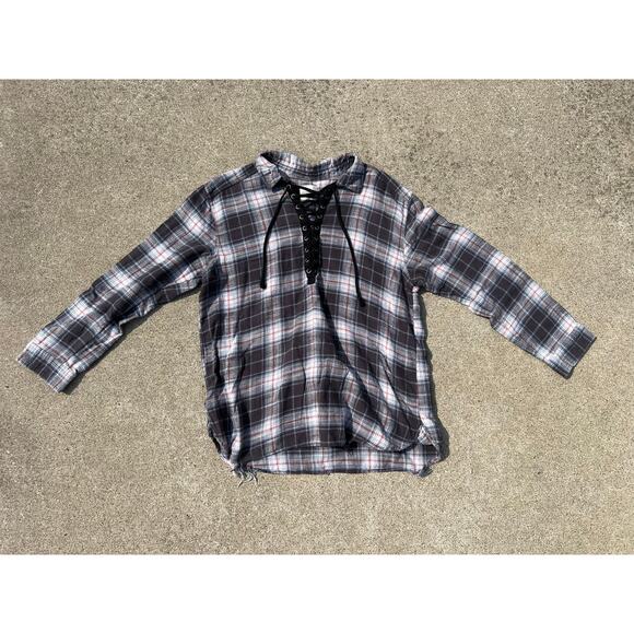 American Eagle Blouse Women Size XL Plaid Distressed Collared Long Sleeve Shirt - Picture 1 of 6